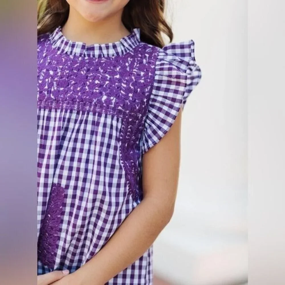 J. Marie Lilliana Gingham Ruffle Dress 2T 3T Purple | Cottagecore, Game Day - Picture 5 of 5